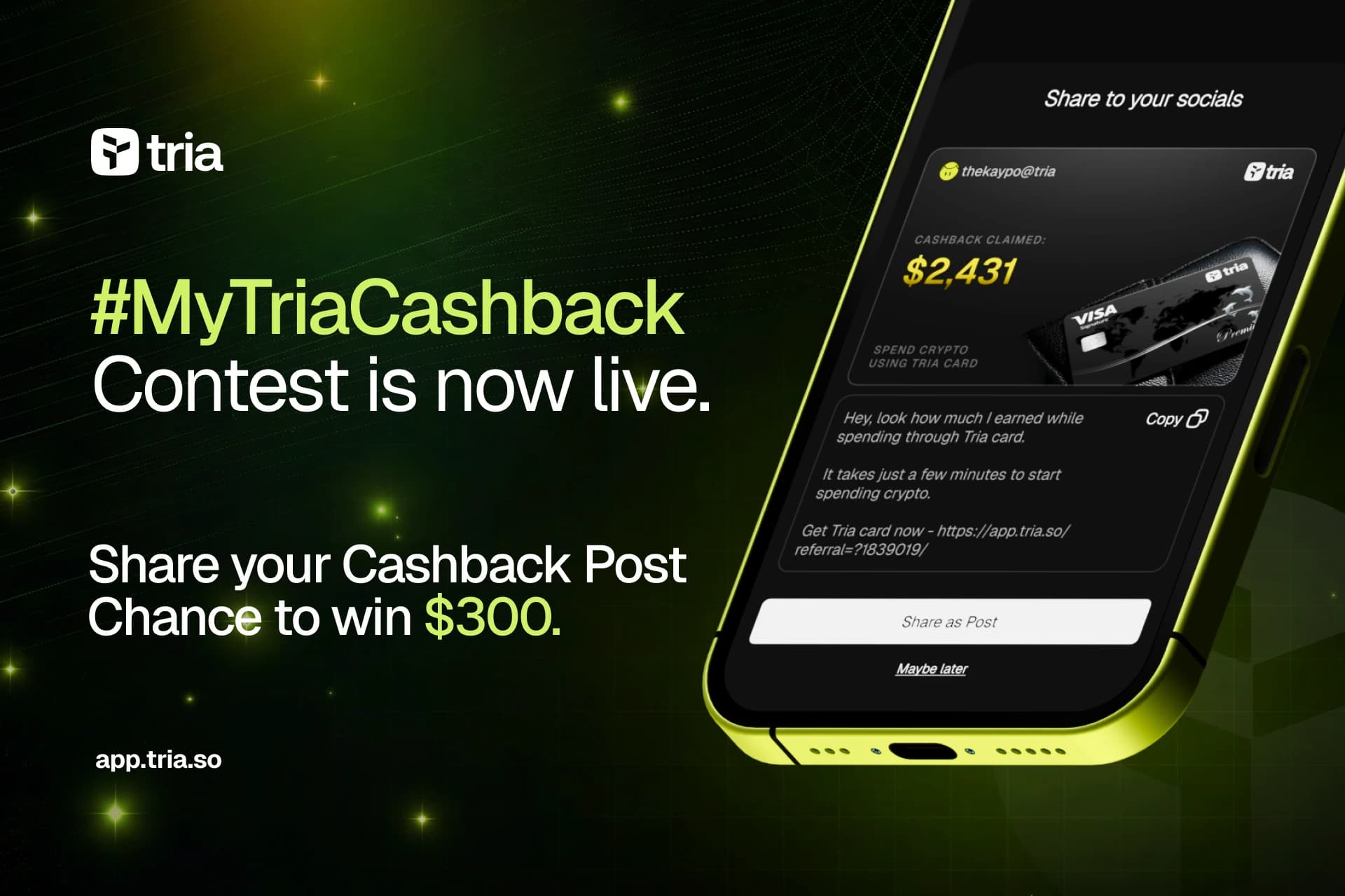 Concurso #MyTriaCashback: Comparte tu Cashback y gana $300